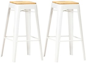 vidaXL Bancos de bar 2 pcs madeira de mangueira maciça branco