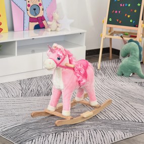 Cavalo de baloiço modelo Unicórnio com sons autênticos, sela de grande conforto, madeira de álamo rosa
