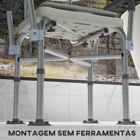 Cadeira de Duche para Idosos com Encosto Apoios de Braço Altura Ajustável Almofada Acolchoada Removível  53,5x52x80-90 cm Branco