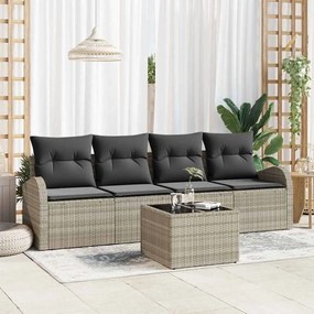 vidaXL Conjunto de Sofás de Jardim de 5 Peças com Almofadas em Rattan Poli Bege