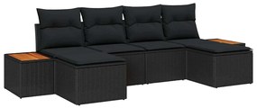 Conjunto de Sofá de Jardim com 6 Peças da e Almofadas de Rattan Preto