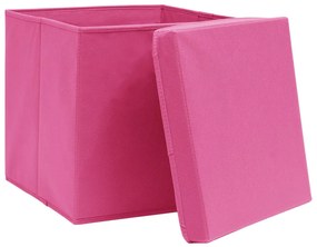 Caixas de arrumação com tampas 4 pcs 32x32x32 cm tecido rosa