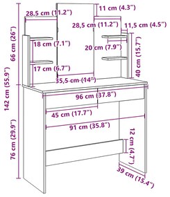 Toucador com espelho 96x39x142 cm madeira velha