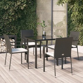 vidaXL 5 pcs conjunto de jantar p/ jardim c/ almofadões vime PE preto