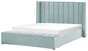 Cama de casal com arrumação em veludo verde menta 180 x 200 cm NOYERS Beliani