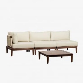 Conjunto De Jardim Com Sofá Modular De Canto De 3 Peças E Mesa De Centro Em Acácia Giulia Crema - Sklum