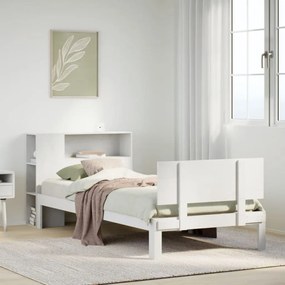 Cama com estante sem colchão 90x190 cm pinho maciço branco