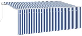 Toldo Retrátil Manual Azul e Branco 400 x 200 cm
