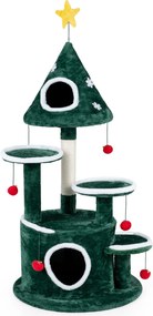 Árvore para Gatos Natalícia, 58 x 58 x 127 cm, Com 3 Plataformas, Verde