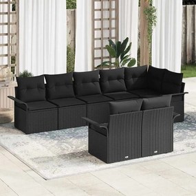 vidaXL Conjunto de Sofá de Jardim com almofada 8 pcs Preto vime PE