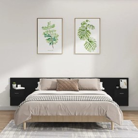 vidaXL Cabeceira cama + armários madeira processada preto