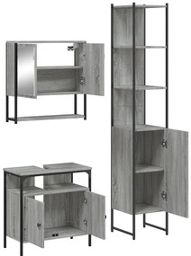 3 pcs Conjunto móveis casa de banho madeira proc. cinza sonoma