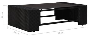 6 pcs conjunto lounge de jardim c/ almofadões vime PE preto