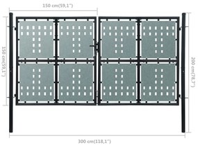 Portão de cerca com porta única 300x200 cm preto