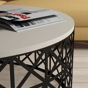 Mesa de Centro Selin Metal Ferforje – Creme e Preto – 90x90x38 cm