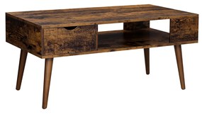 Mesa de centro VASAGLE com armazenamento, gaveta, compartimento aberto, pernas longas, para sala de estar, sala de jantar, 100 x 50 x 45 cm, marrom rústico LCT028X01