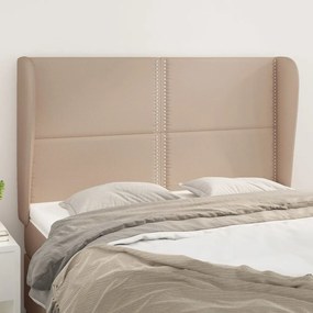 Cabeceira cama c/ abas couro artif. 147x23x118/128cm cappuccino