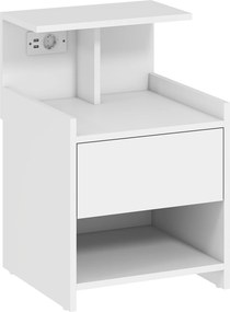 HOMCOM Mesa de Cabeceira com Estação de Carregamento Portos USB Gaveta e Prateleiras Abertas 40x40x60 cm Branco | Aosom Portugal