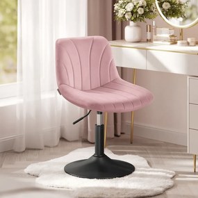 Banco de toucador com encosto em veludo rosa pastel