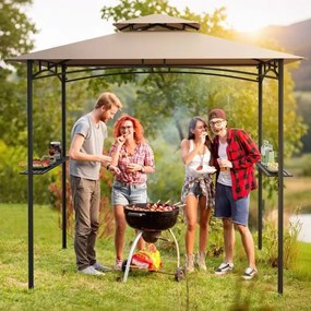 Tenda para churrasco 242 x 150 cm (GRELHADOR NÂO INCLUIDO) com teto duplo, 2 prateleiras, 6 ganchos e Estrutura metálica castanha
