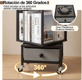 Estante giratória de 4 prateleiras 30 x 30 x 111 cm com rodas de 360°, gaveta estreita removível em tecido e madeira para sala de estar, quarto ou esc