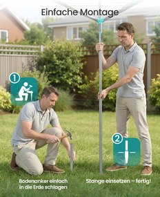 Estendal de roupa giratório 139,3 x 139,3 x 181,5 cm com capa protetora e 50 m de corda para 5 cargas de roupa Prateado