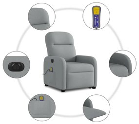 Poltrona elétrica reclinável massagens tecido cinzento-claro