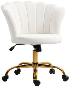 HOMCOM Cadeira de escritório em veludo, cadeira de maquiagem com encosto em forma de pétala, altura ajustável, 69 x 64 x 80-90 cm, branco | Aosom Portugal