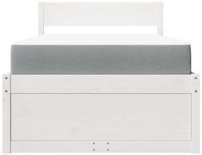 Cama com gavetas e colchão 90x190 cm pinho maciço branco