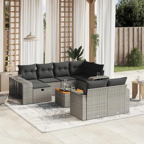 11 pcs conjunto sofás de jardim c/ almofadões vime PE cinzento