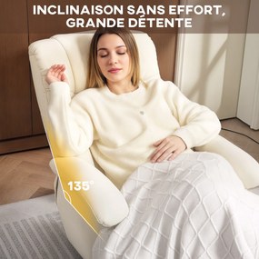 Poltrona Relaxante com Apoio para os Pés, 85 x 68 x 94 cm, Giratório a 360°, Creme