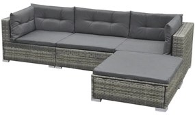 5 pcs conjunto lounge de jardim c/ almofadões vime PE cinzento