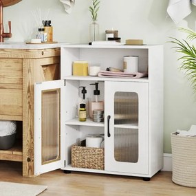 Armário para casa de banho 60 x 30 x 83 cm com 2 portas e estante ajustável de 3 níveis e Compartimento aberto branco