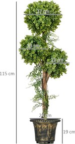 Planta artificial, árvore artificial altura 115 cm com 3 bolas de buxo e vaso de cimento, para interior e exterior Verde
