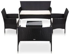 5 pcs conjunto lounge de jardim c/ almofadões vime PE preto