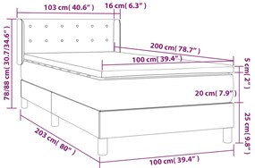 Cama com molas/colchão 100x200 cm veludo cinza-claro