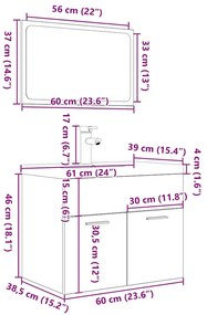 3 pcs conj. móveis casa banho derivados madeira cinza cimento