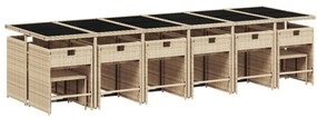 11 pcs conj. jantar jardim c/ almofadões vime PE bege misturado