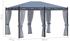Gazebo com proteções em rede 3x4 m aço antracite