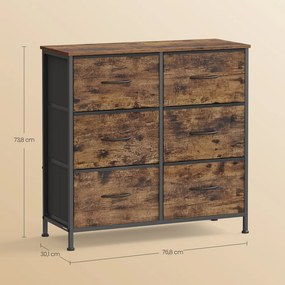 Cómoda com 6 gavetas de tecido 30 x 76,7 x 73,7 cm Castanha-preto