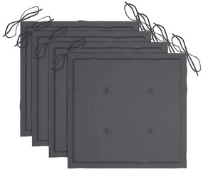 Cadeiras de jardim c/ almofadões antracite 3 pcs teca maciça