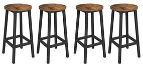Conjunto 4 bancos de bar (~65 cm), estrutura em aço, castanho vintage/preto, industrial