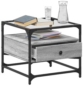 Mesa de centro c/ topo de vidro 50x50x45 cm cinza sonoma aço