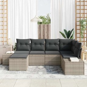 Conjunto de sofá de jardim com 6 peças , almofadas cinza claro e ratta
