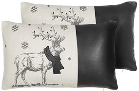 Conjunto de 2 almofadas em tecido branco e preto 30 x 50 cm SVEN Beliani