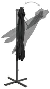 Guarda-sol jardim cantilever c/ poste e luzes LED 250 cm preto