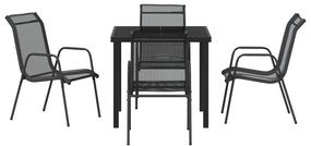 Conjunto de Jantar de 5 Peças para Jardim Preto Textilene e Aço