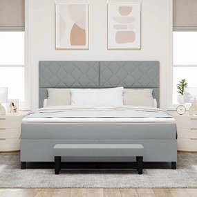 Cama Box Cinza Claro com Colchão e Banco 180x200 cm Tecido