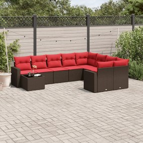 10 pcs conj. sofás jardim com almofadões vime PE castanho