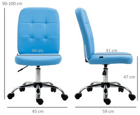 Cadeira de Escritório operativa Giratória de Couro Sintético com Altura Ajustável Moderno Carga 120 kg 45x59x100 cm Azul